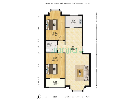 金兴花园 2室1厅1卫 94平方