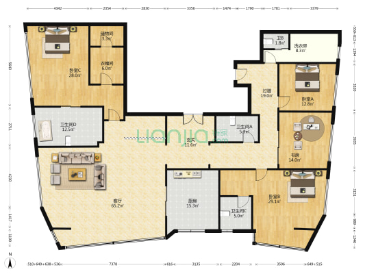 观雲钱塘城 4室1厅4卫 313平方
