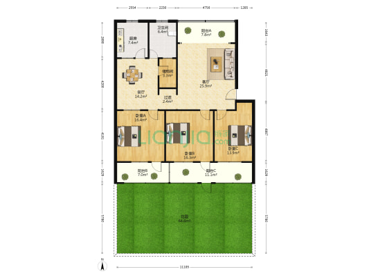 牡丹苑四号院 3室2厅1卫 146平方