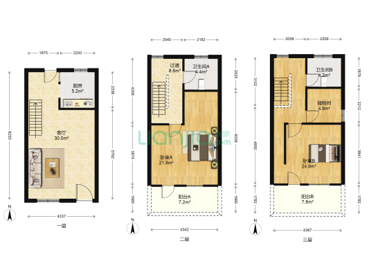 乐澄花园 2室1厅2卫 172平方