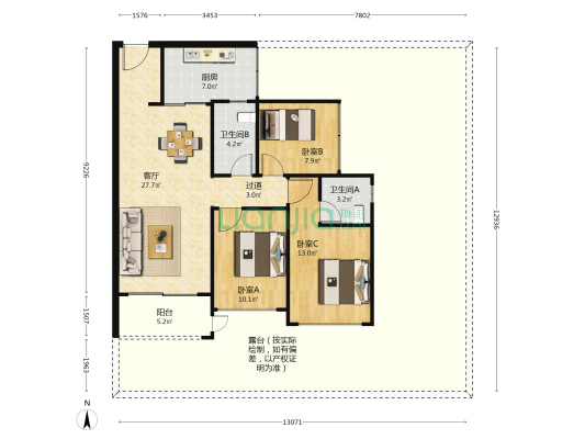 壹城中心11区 3室1厅2卫 98平方