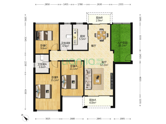 恒凯雅苑 3室1厅2卫 121平方