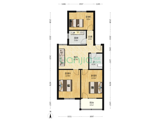 杏林小区 3室1厅1卫 80平方