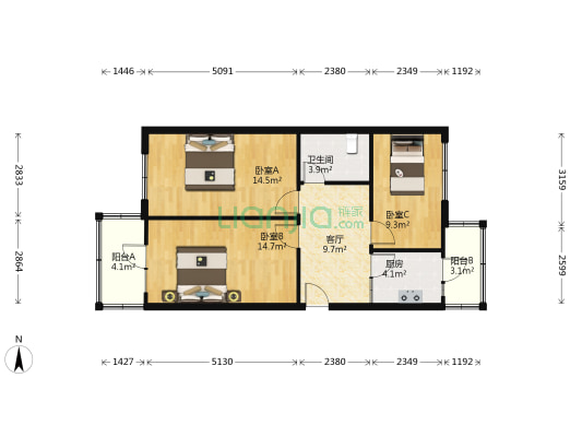 爱校胡同 3室1厅1卫 77平方