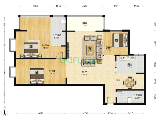 天曜88 3室1厅2卫 169平方