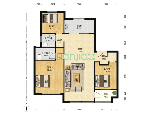 即墨紫云集 3室1厅2卫 130平方