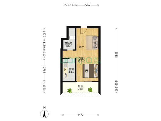 恒隆嘉荟城 1室0厅1卫 49平方