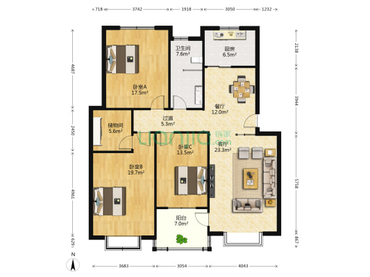 丽景博雅苑 3室2厅1卫 143平方