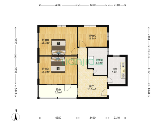 高安路50弄 3室1厅1卫 86平方