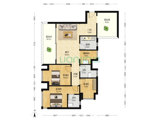新希望D10天际 3室1厅2卫 99平方