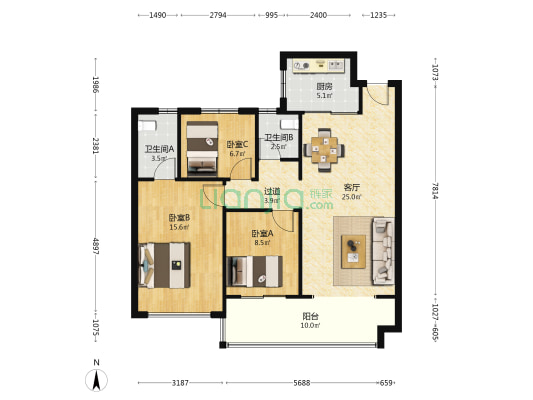 碧桂园新都荟东区 3室1厅2卫 101平方