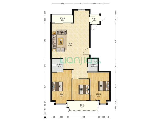 海港大厦 3室1厅2卫 326平方