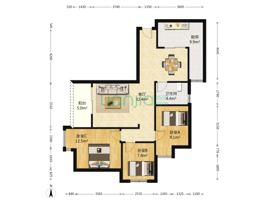 城南画卷 3室1厅1卫 96平方