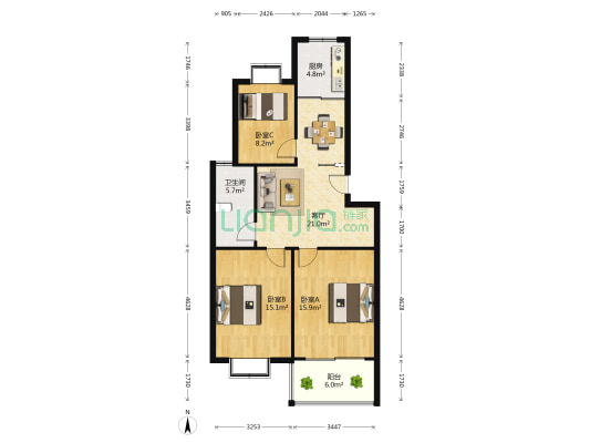 百汇新村 3室1厅1卫 92平方