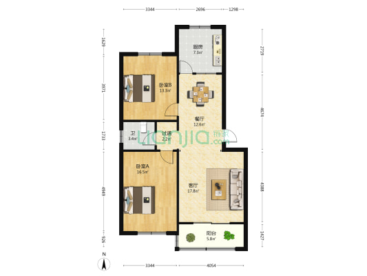 魏南物资公司住宅楼 2室2厅1卫 96平方