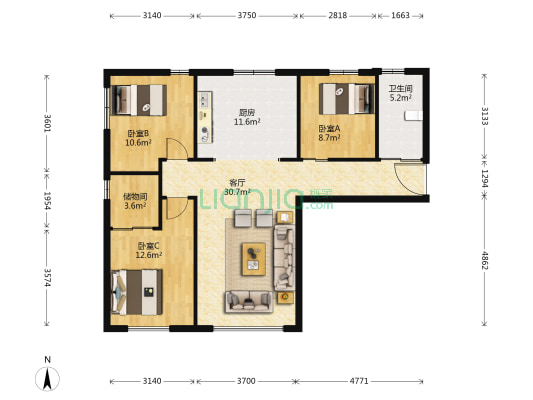宝安江南城 3室1厅1卫 115平方