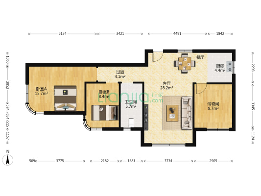 摩登公园 2室1厅1卫 111平方