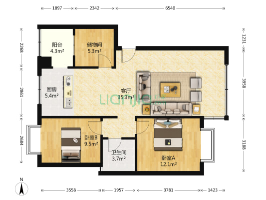 昆明铣床厂 2室1厅1卫 81平方