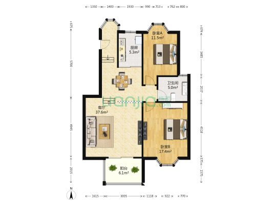金沙逸都 2室1厅1卫 88平方