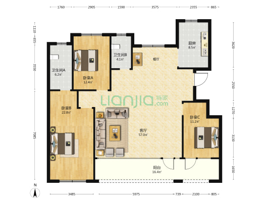 恒信山水龙悦世家 3室1厅2卫 159平方