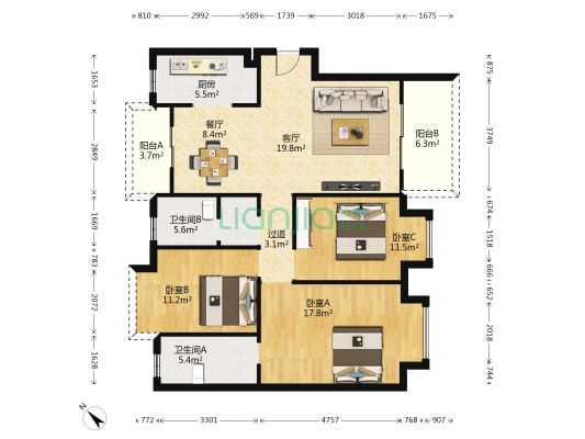 蓝波水岸华庭 3室2厅2卫 121平方