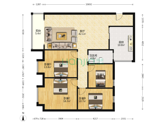 锦绣商住楼 4室1厅1卫 128平方