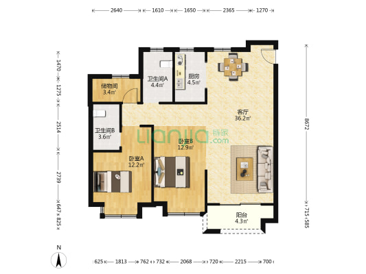 中昂江澜府 2室1厅2卫 112平方