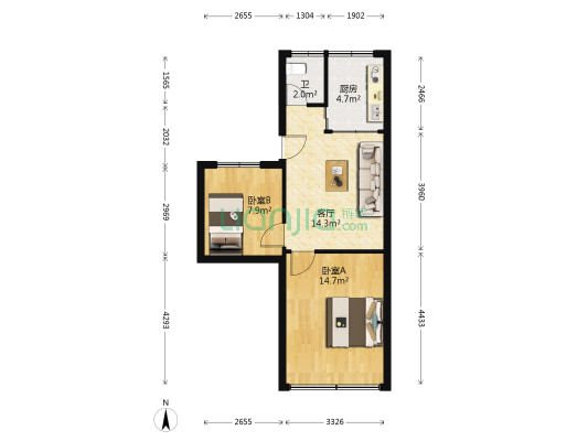 郭墩新街 2室1厅1卫 54平方