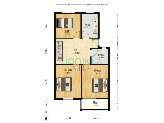 华力小区 3室1厅1卫 74平方
