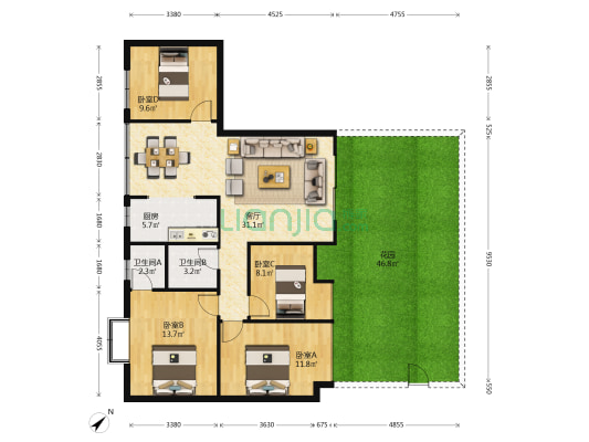 和谐御林 4室1厅2卫 82平方