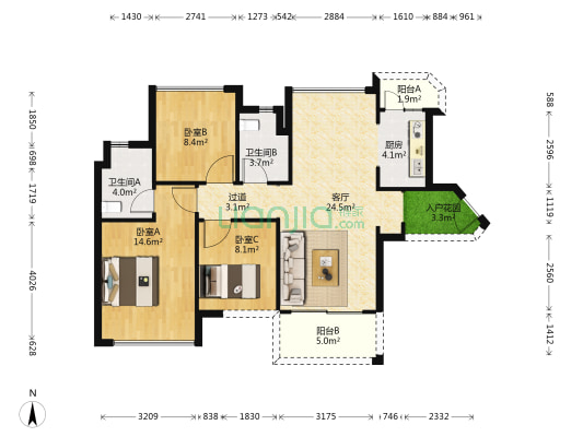 尚悦名都 3室1厅2卫 92平方