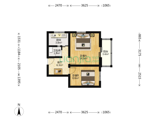 东环路小区 2室1厅1卫 52平方
