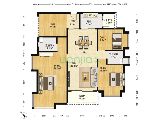 华兴豪庭 4室1厅2卫 126平方