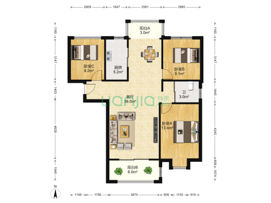 尚品御园 3室1厅1卫 109平方
