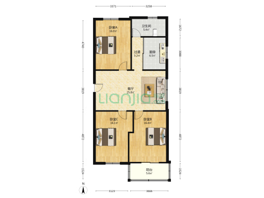 栗园村77号 3室1厅1卫 110平方