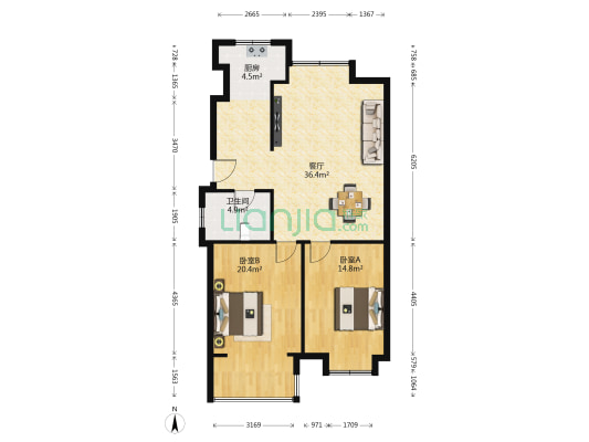 锦绣山水北区 2室1厅1卫 95平方