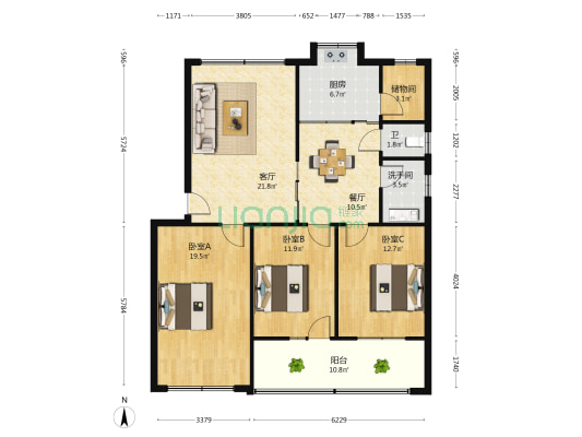 动物卫生监督所家属院 3室2厅2卫 120平方