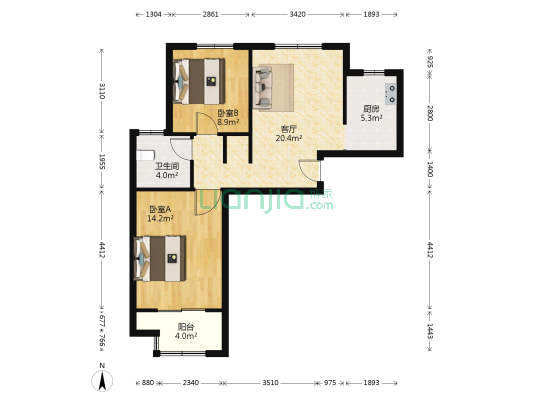 美罗家园佳翔苑 2室1厅1卫 79平方