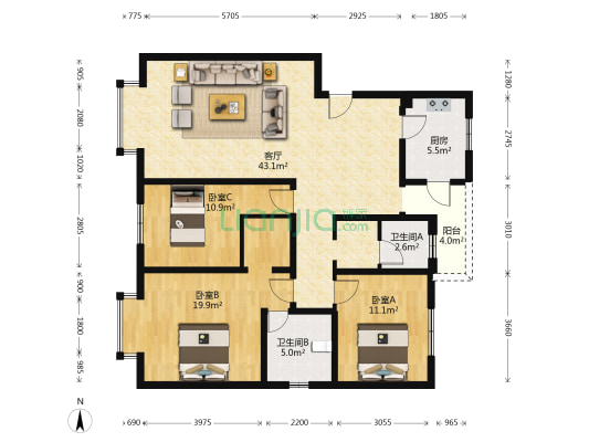 泽润家园 3室1厅2卫 120平方