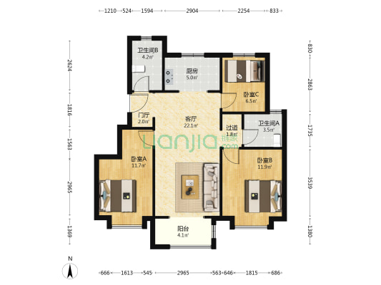 新城·湖畔风华 3室1厅2卫 97平方