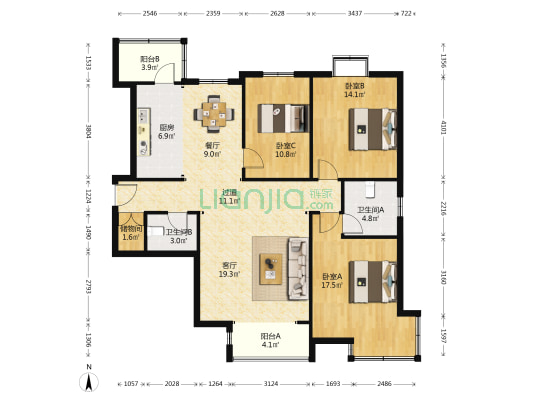 奥翔园 3室2厅2卫 142平方