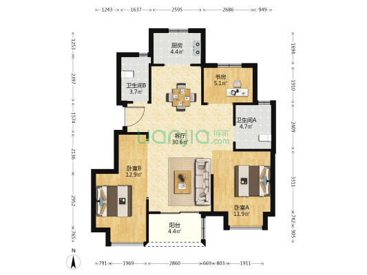 枫丹新悦 3室1厅2卫 96平方