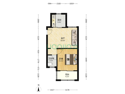 松南城裕德苑 1室1厅1卫 56平方