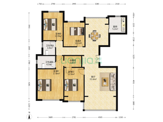 新希望锦麟府 4室1厅2卫 148平方