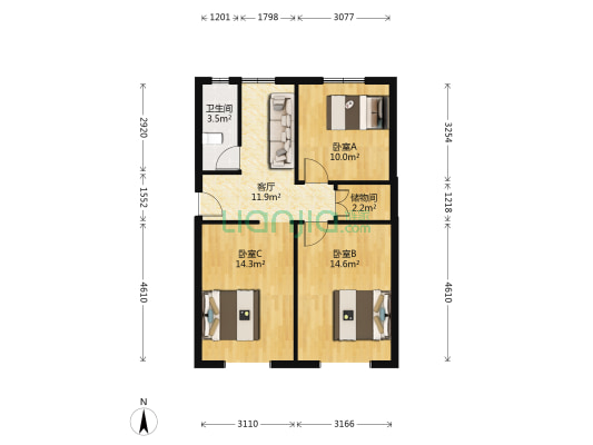 中铁十八局集团东区 3室1厅1卫 75平方