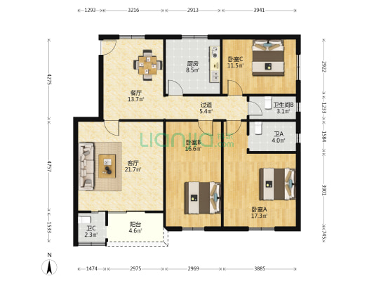 兰花楼 3室2厅3卫 118平方