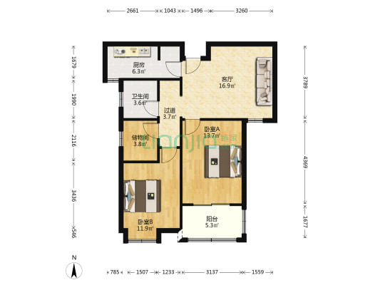 板桥北苑 2室1厅1卫 88平方