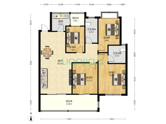 国瑞红塘湾 4室1厅2卫 100平方