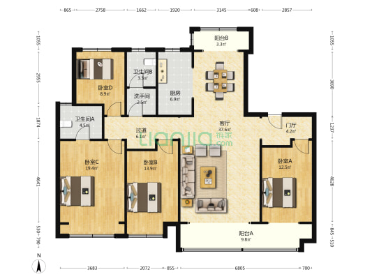 领秀城樾系健康宅楠樾 4室1厅3卫 178平方