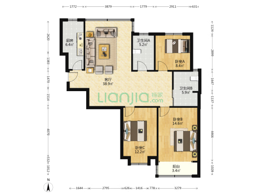 盛棠苑 3室1厅2卫 118平方